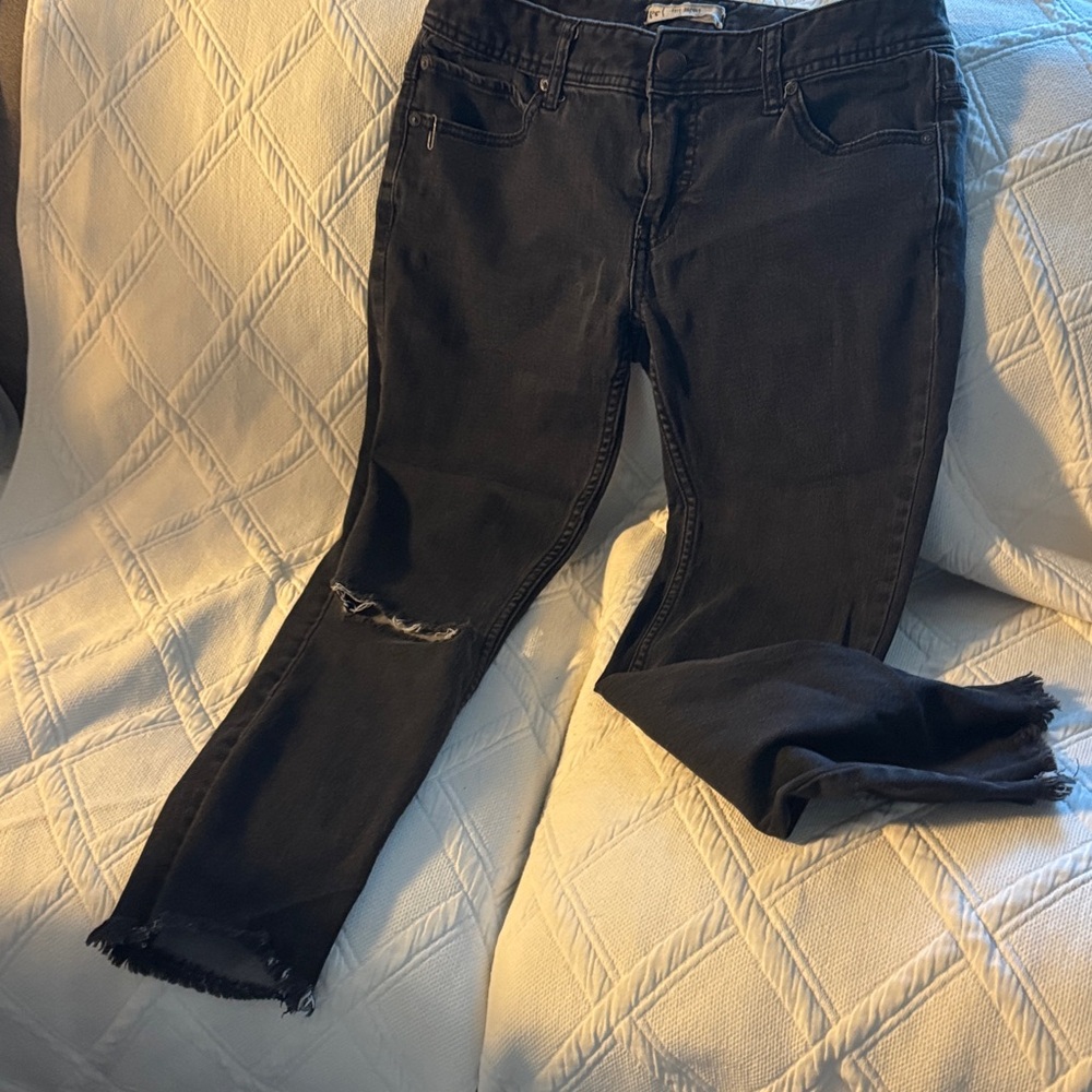 Free People Black Distressed Ankle Jeans #1